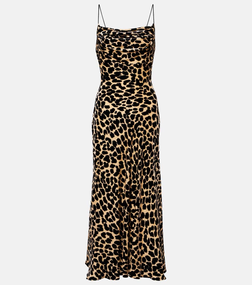 Balmain Leopard-print Velvet Midi Dress In Sand