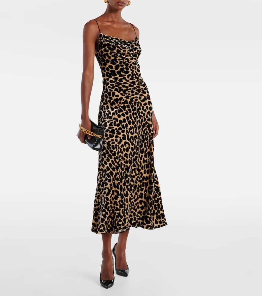 Balmain Leopard Print Cowl Neck Velvet Slip Dress In Multi
