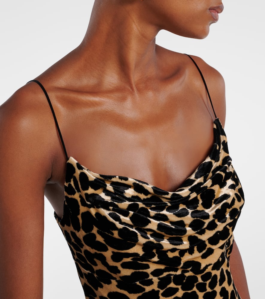 Balmain Leopard Print Cowl Neck Velvet Slip Dress In Multi