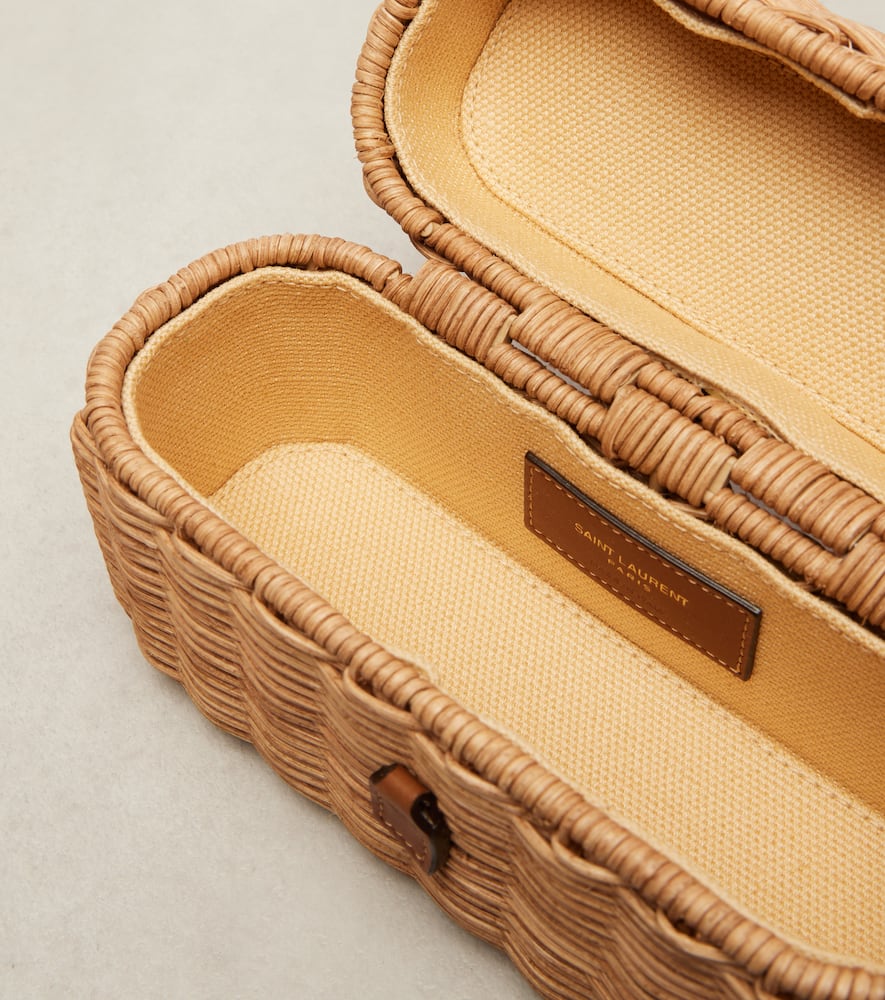 Saint Laurent Gaby Leather-trimmed Wicker Vanity Bag In Sand