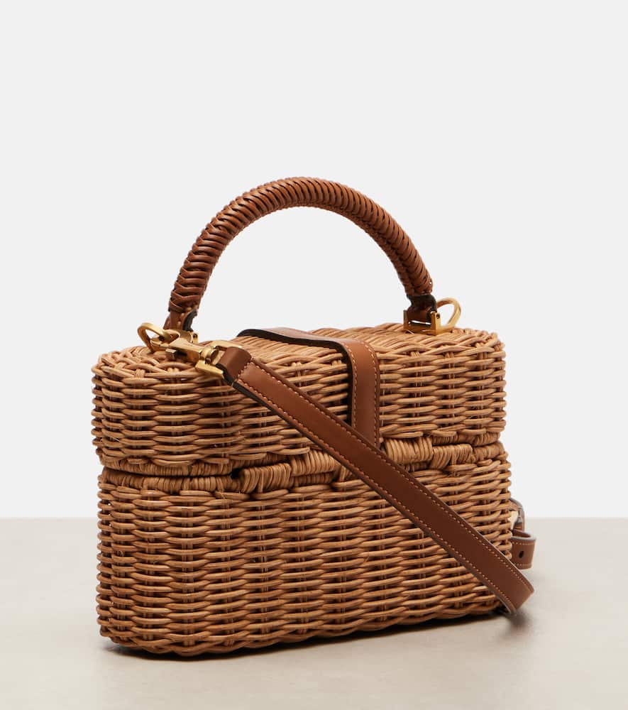 Saint Laurent Gaby Leather-trimmed Wicker Vanity Bag In Sand