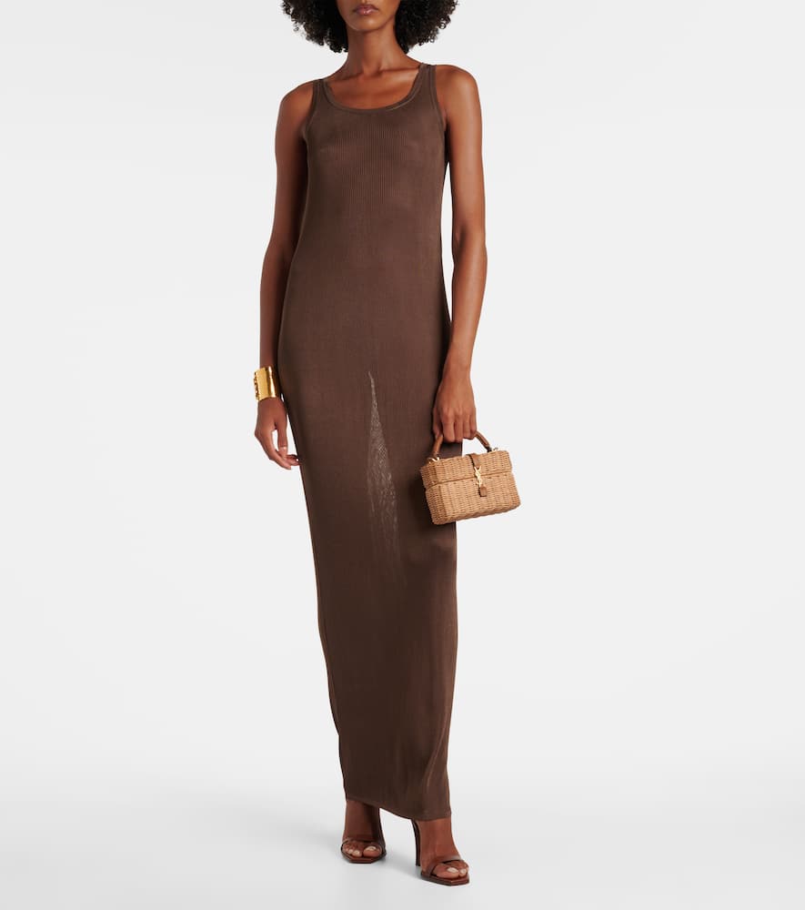 Saint Laurent Gaby Leather-trimmed Wicker Vanity Bag In Sand