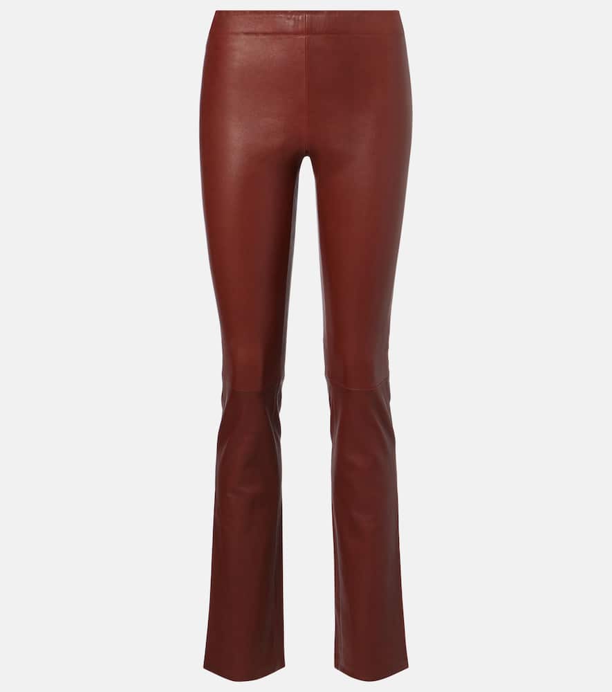 Stouls Jp Long Leather Flared Pants In Brown