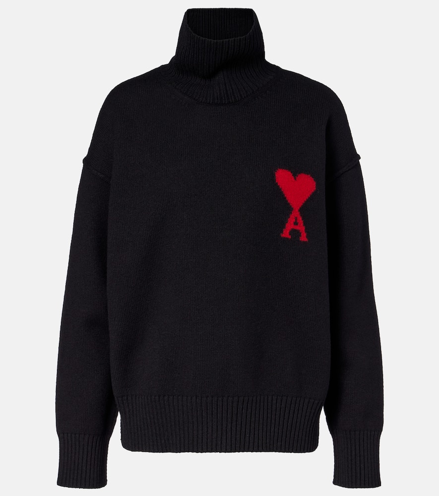 Ami Alexandre Mattiussi Ami De Caur Virgin Wool Turtleneck Sweater In Black