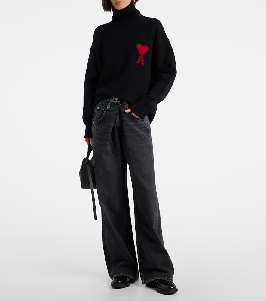 Ami Alexandre Mattiussi Ami De Caur Virgin Wool Turtleneck Sweater In Black