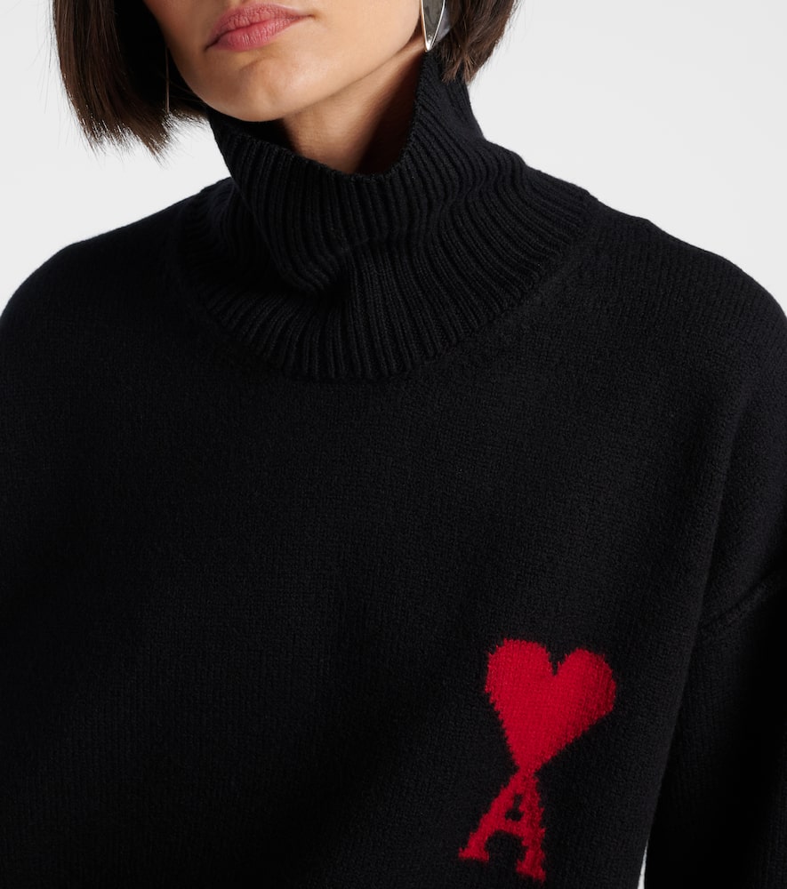 Ami Alexandre Mattiussi Ami De Caur Virgin Wool Turtleneck Sweater In Black