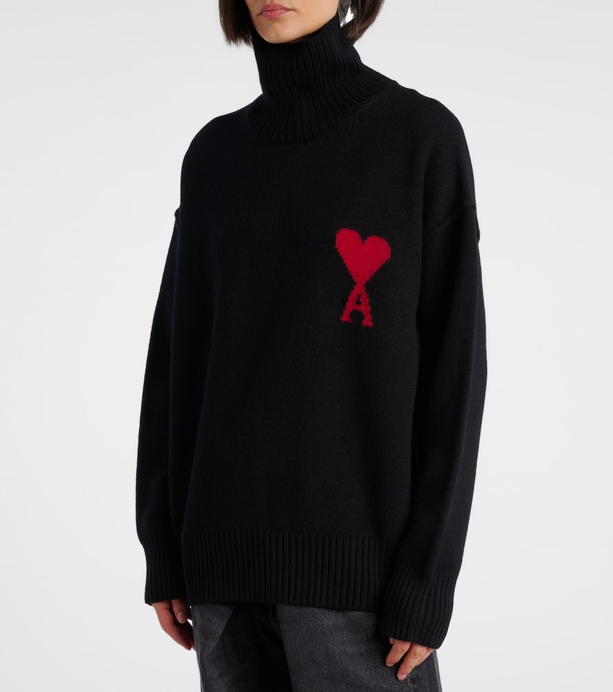 Ami Alexandre Mattiussi Ami De Caur Virgin Wool Turtleneck Sweater In Black
