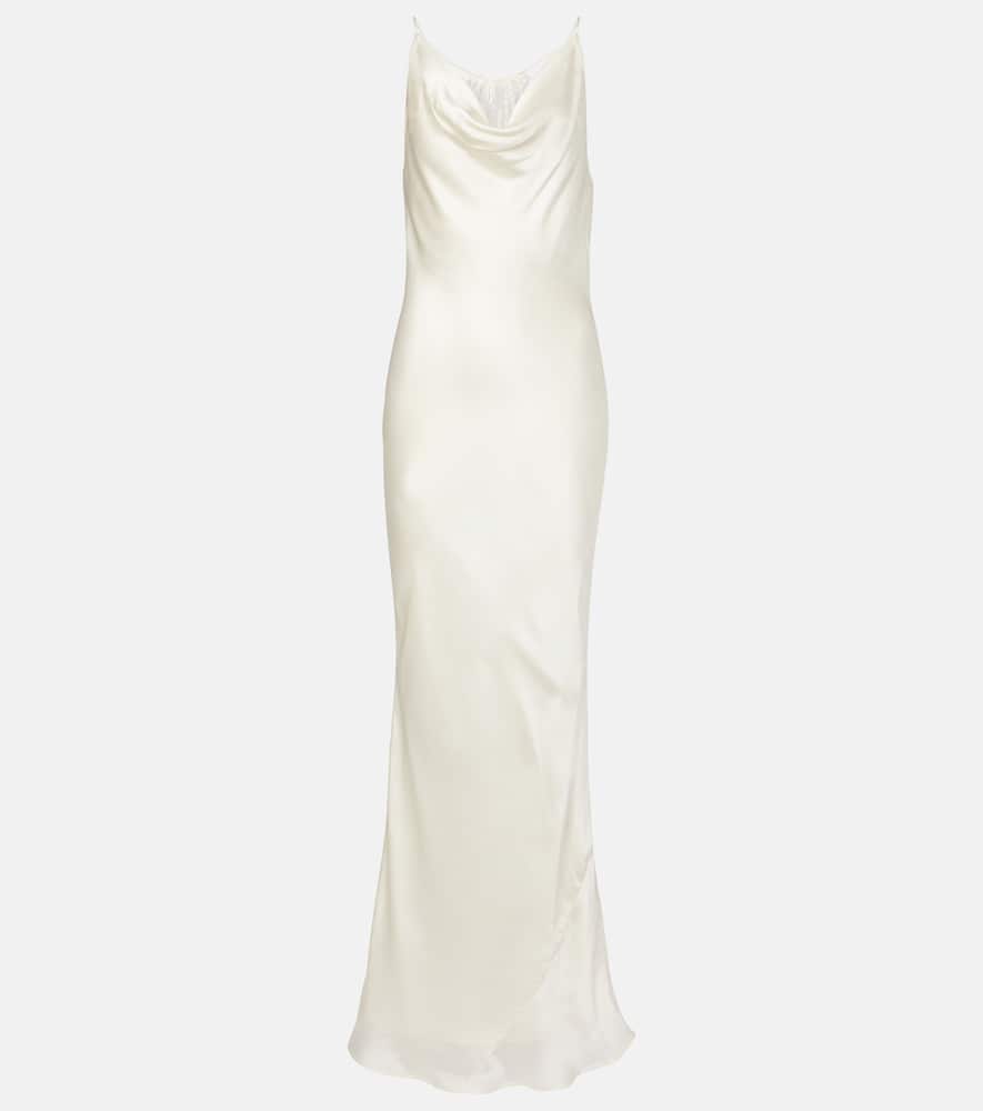 Lace-trimmed silk satin slip dress