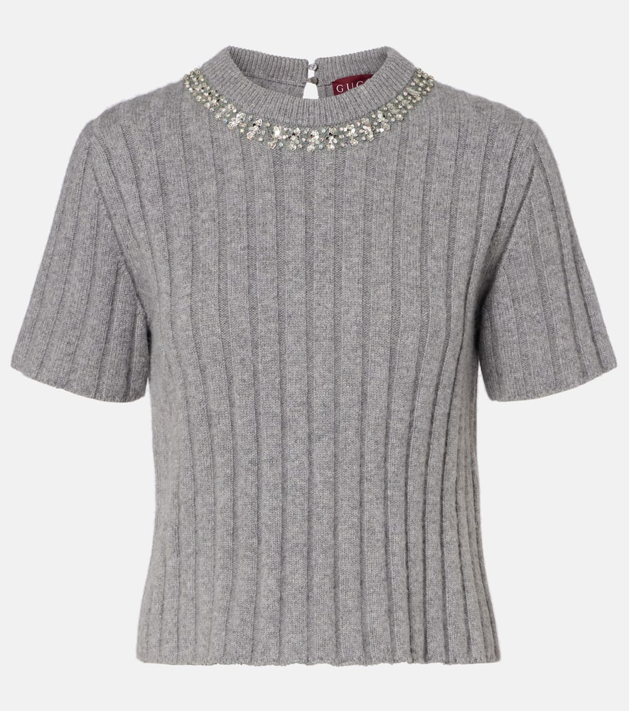 Gucci Embellished Wool And Cashmere Sweater In Gray