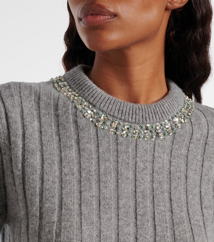 Gucci Embellished Wool And Cashmere Sweater In Gray