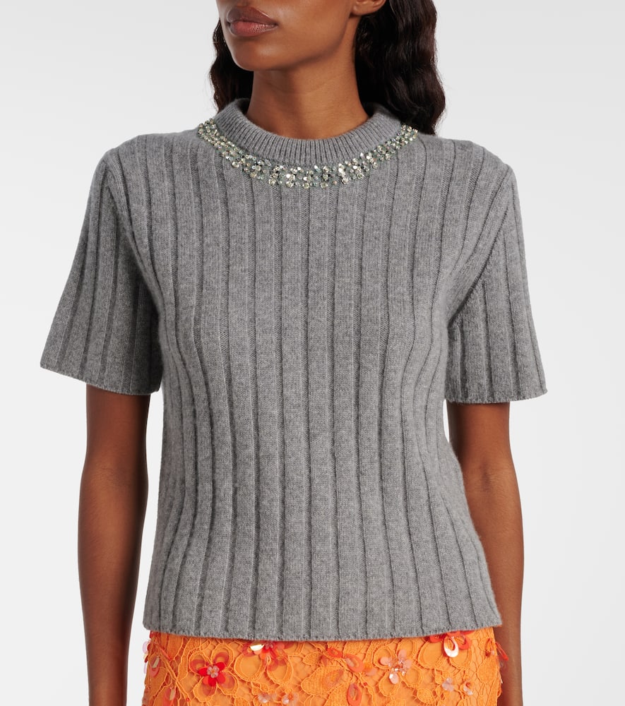 Gucci Embellished Wool And Cashmere Sweater In Gray