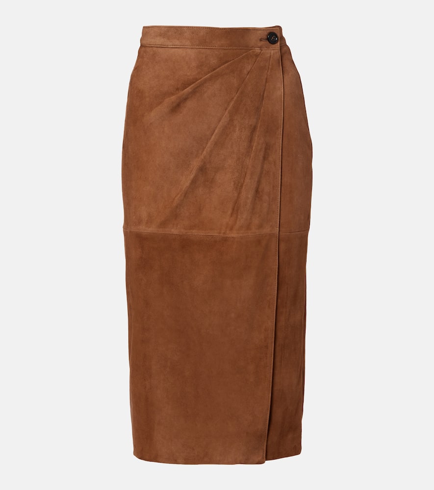 Max Mara Jerez Gathered Suede Pencil Skirt In Brown