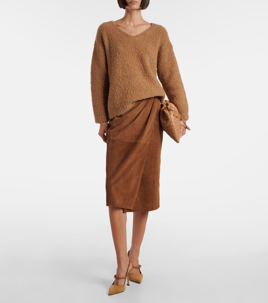 Max Mara Jerez Gathered Suede Pencil Skirt In Brown