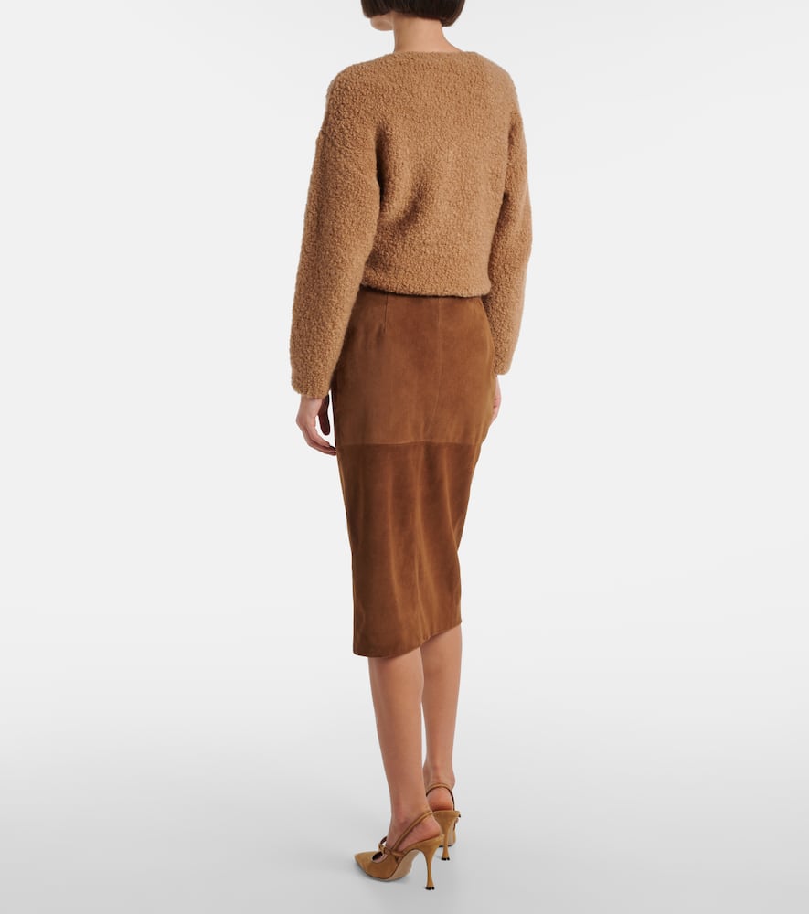 Max Mara Jerez Gathered Suede Pencil Skirt In Brown