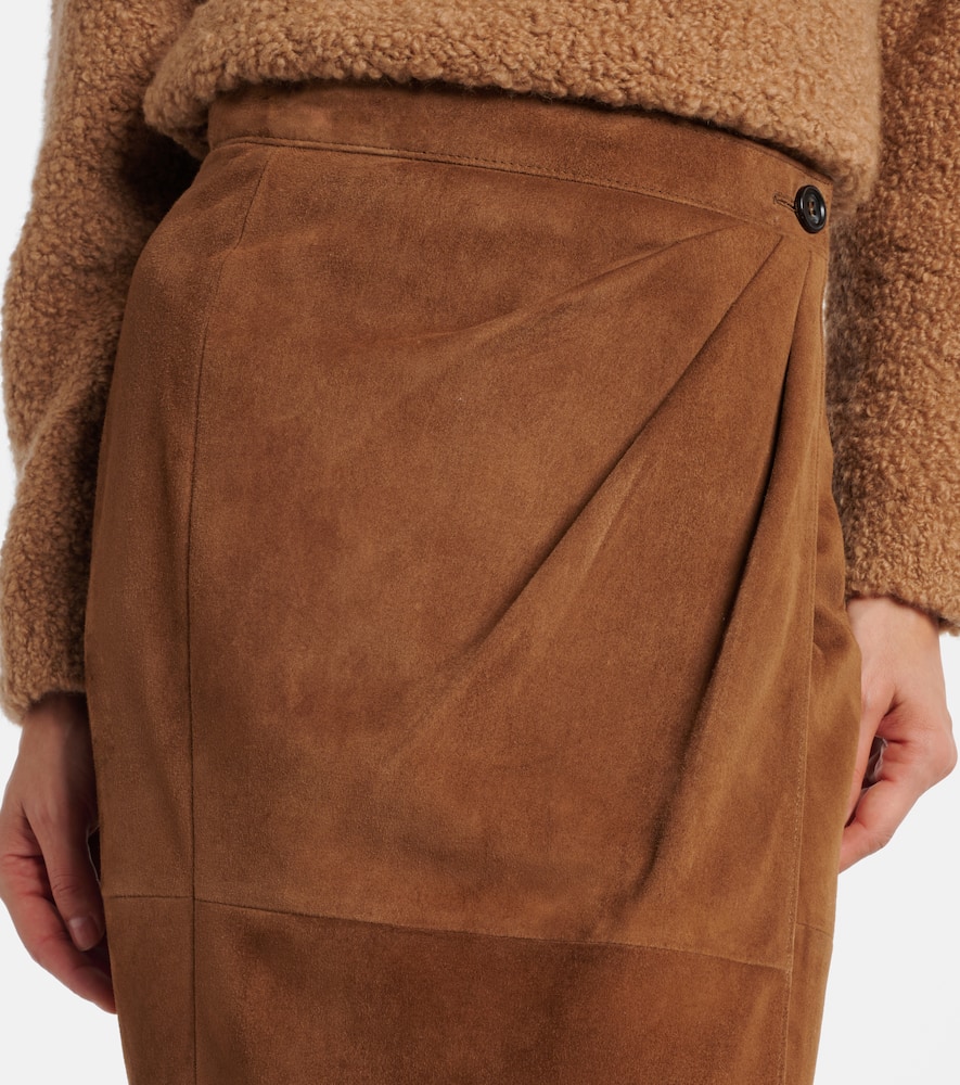 Max Mara Jerez Gathered Suede Pencil Skirt In Brown