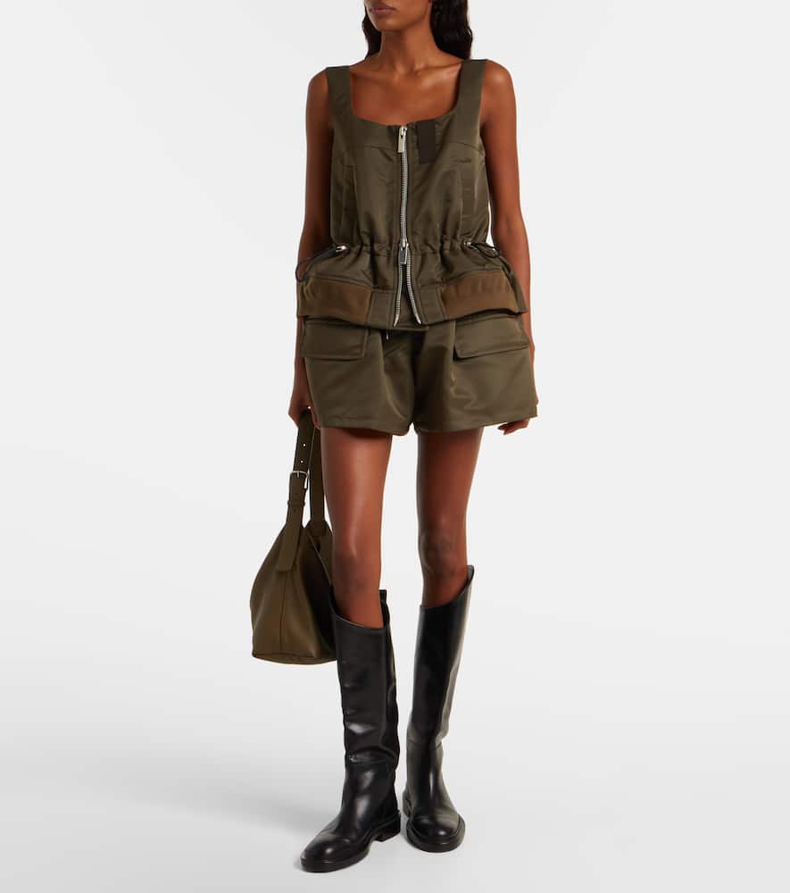 Sacai Technical Twill Shorts In Brown