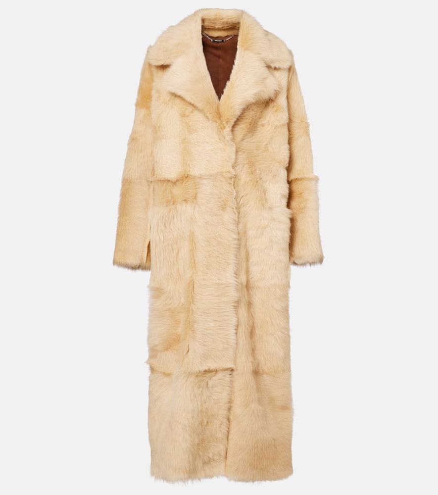 Nour Hammour Evita Long Shearling Coat In Neutral