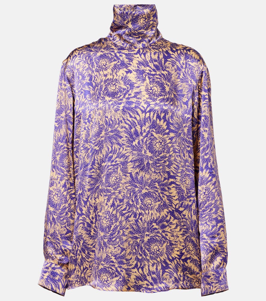 Dries Van Noten Floral Silk Satin Blouse In Purple