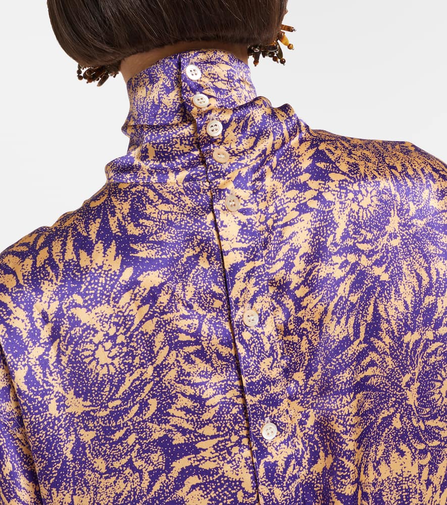 Dries Van Noten Floral Silk Satin Blouse In Purple