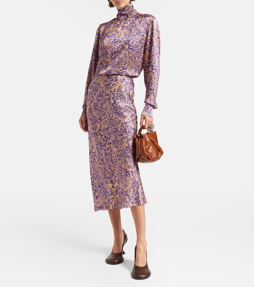 Dries Van Noten Floral Silk Satin Blouse In Purple