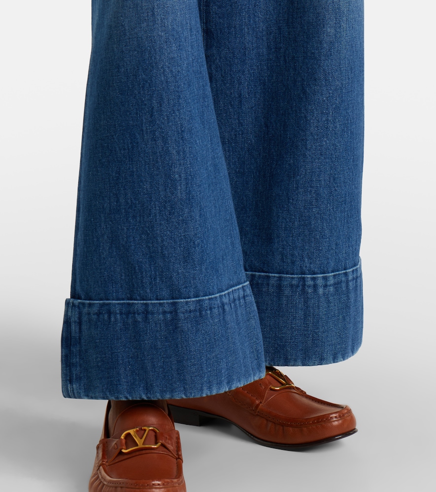 Garavani Leather-Trimmed Wide- Leg