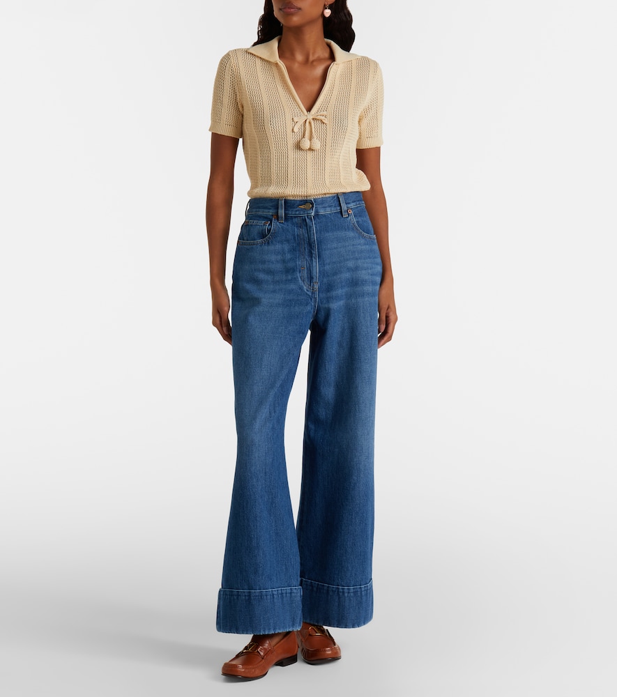 Garavani Leather-Trimmed Wide- Leg
