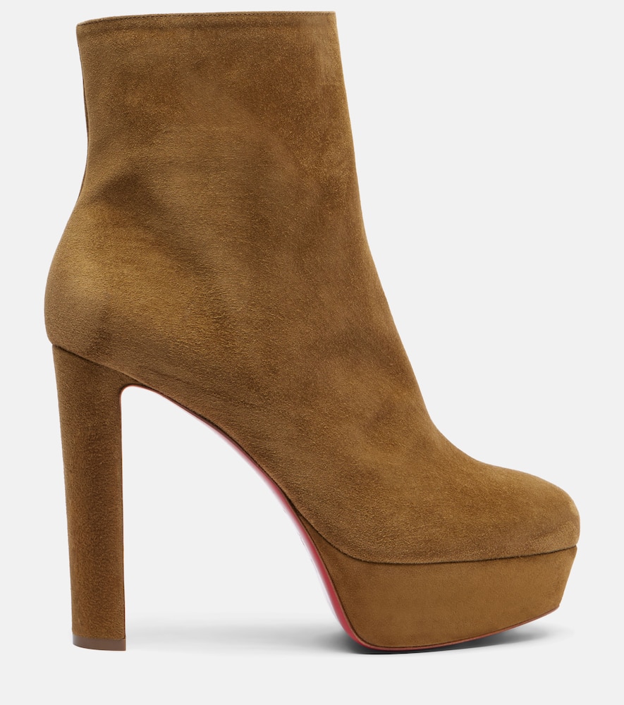 Christian Louboutin Loo Booty 130 Suede Platform Ankle Boots In Brown