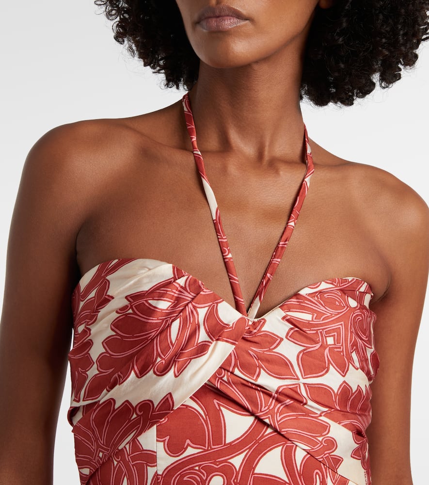 Poupette St Barth Collina Printed Satin Midi Dress In Red