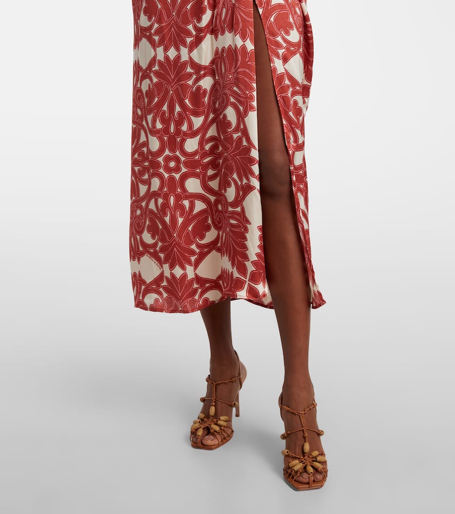 Poupette St Barth Collina Printed Satin Midi Dress In Red
