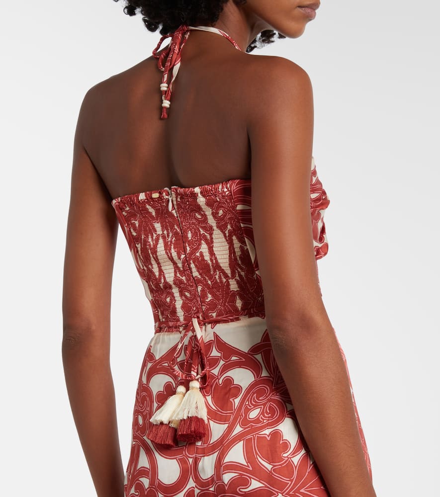 Poupette St Barth Collina Printed Satin Midi Dress In Red