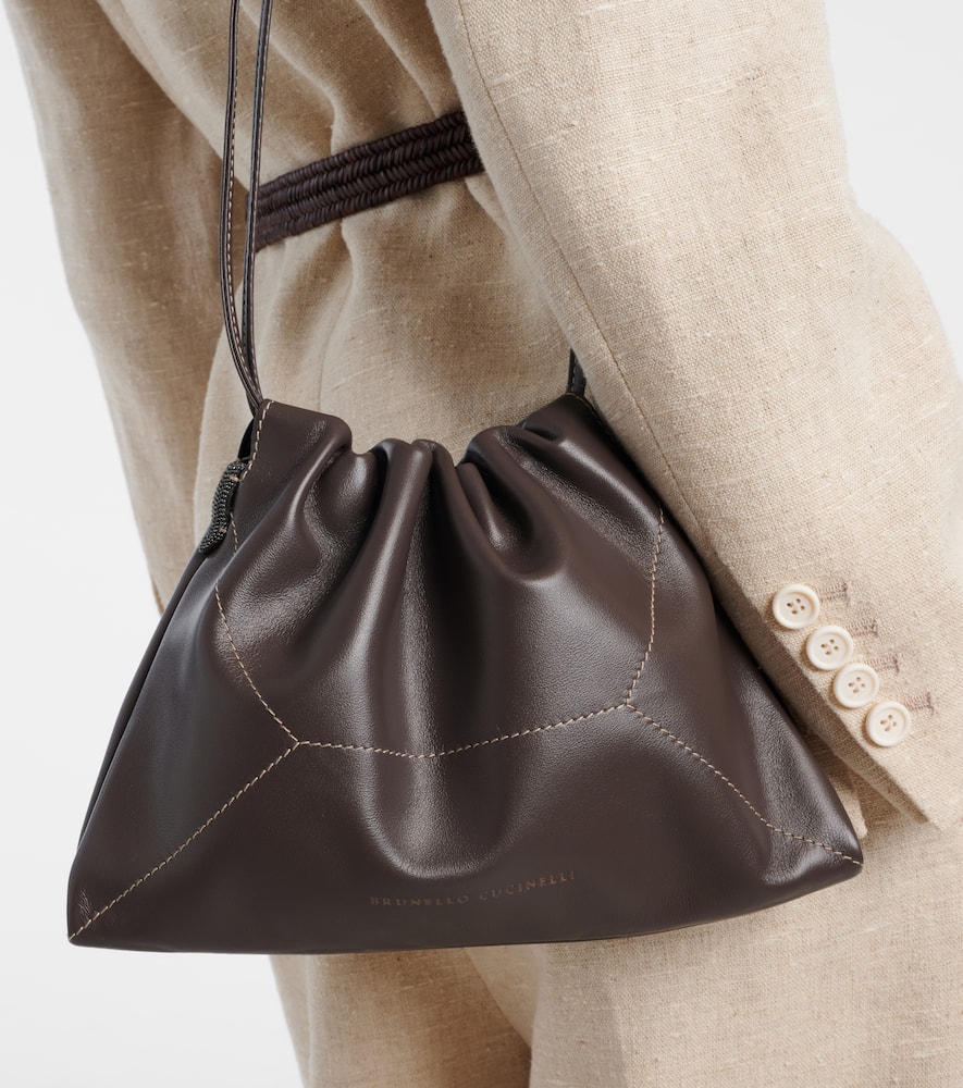Brunello Cucinelli Mini Leather Crossbody Bag In Brown
