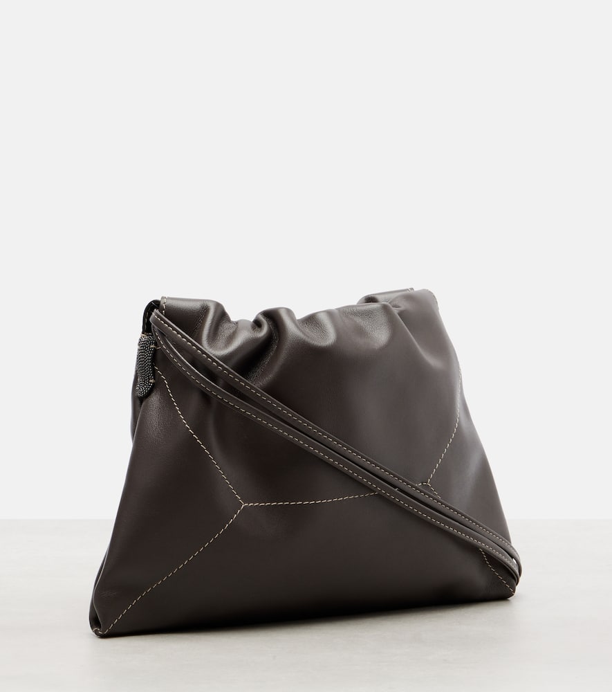 Brunello Cucinelli Mini Leather Crossbody Bag In Brown