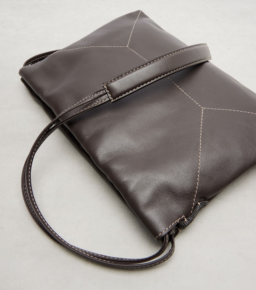 Brunello Cucinelli Mini Leather Crossbody Bag In Brown