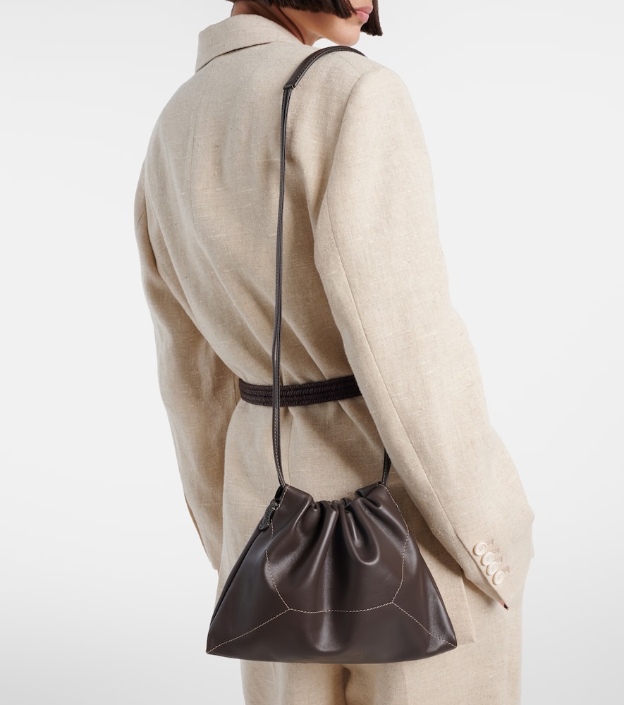 Brunello Cucinelli Mini Leather Crossbody Bag In Brown