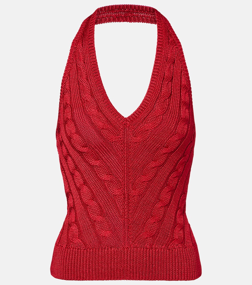 Ralph Lauren Collection Cable Knit Halterneck Silk Top