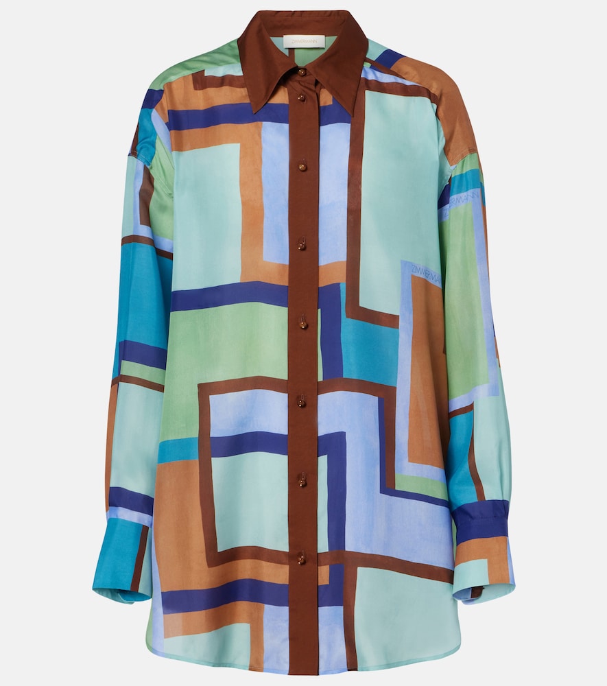 Zimmermann Como Printed Silk Satin Shirt In Multi