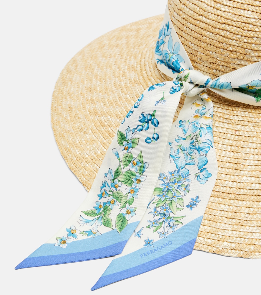  Ferragamo Ferragamo Scarf-detail Raffia Sun Hat 