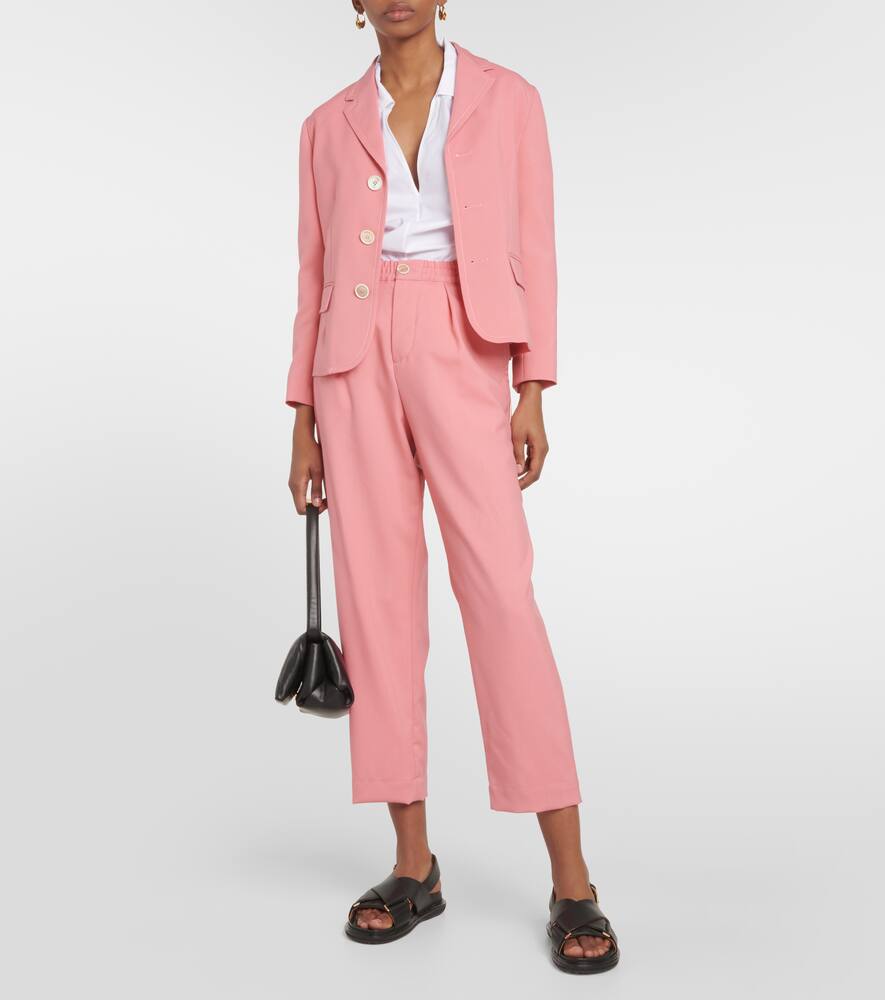 Shop Marni High-rise Pleated Wool Crop Pants In Pink Candy