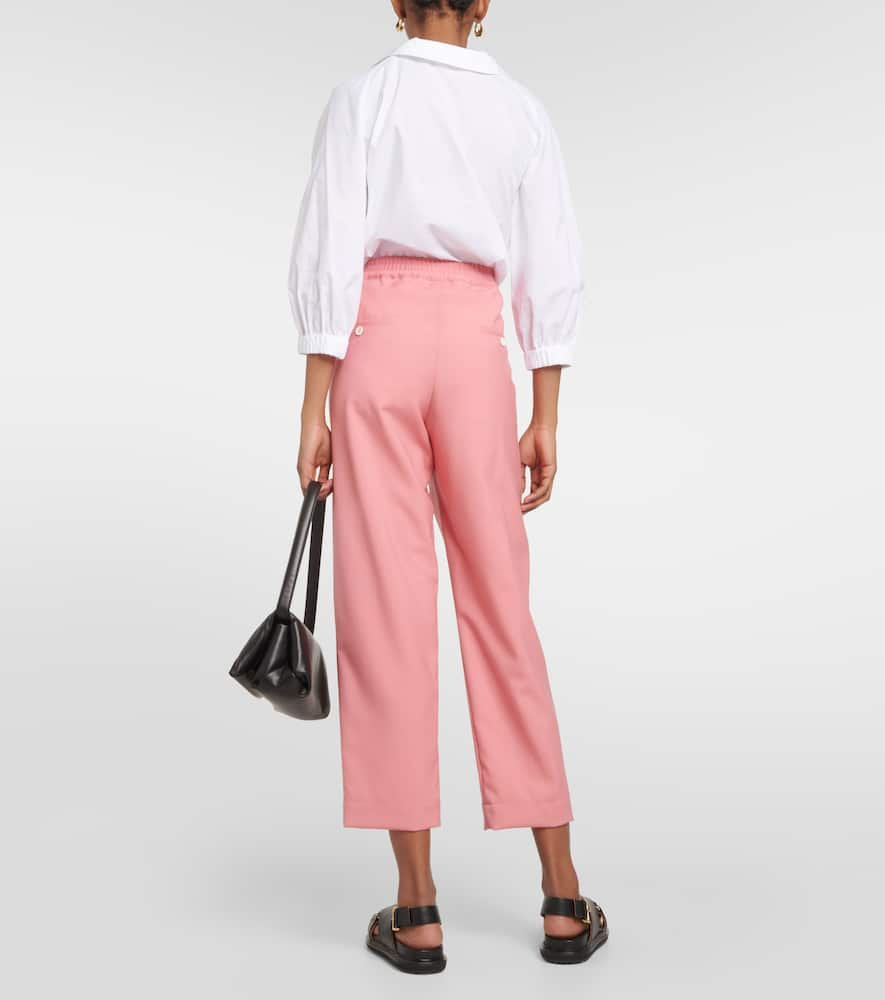 Shop Marni High-rise Pleated Wool Crop Pants In Pink Candy