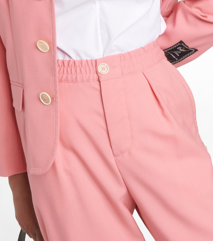 Shop Marni High-rise Pleated Wool Crop Pants In Pink Candy