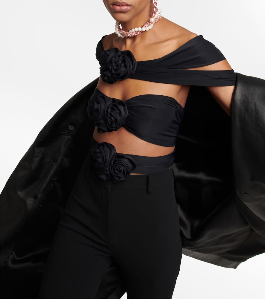 Magda Butrym Cutout Off-shoulder Jersey Crop Top In Black