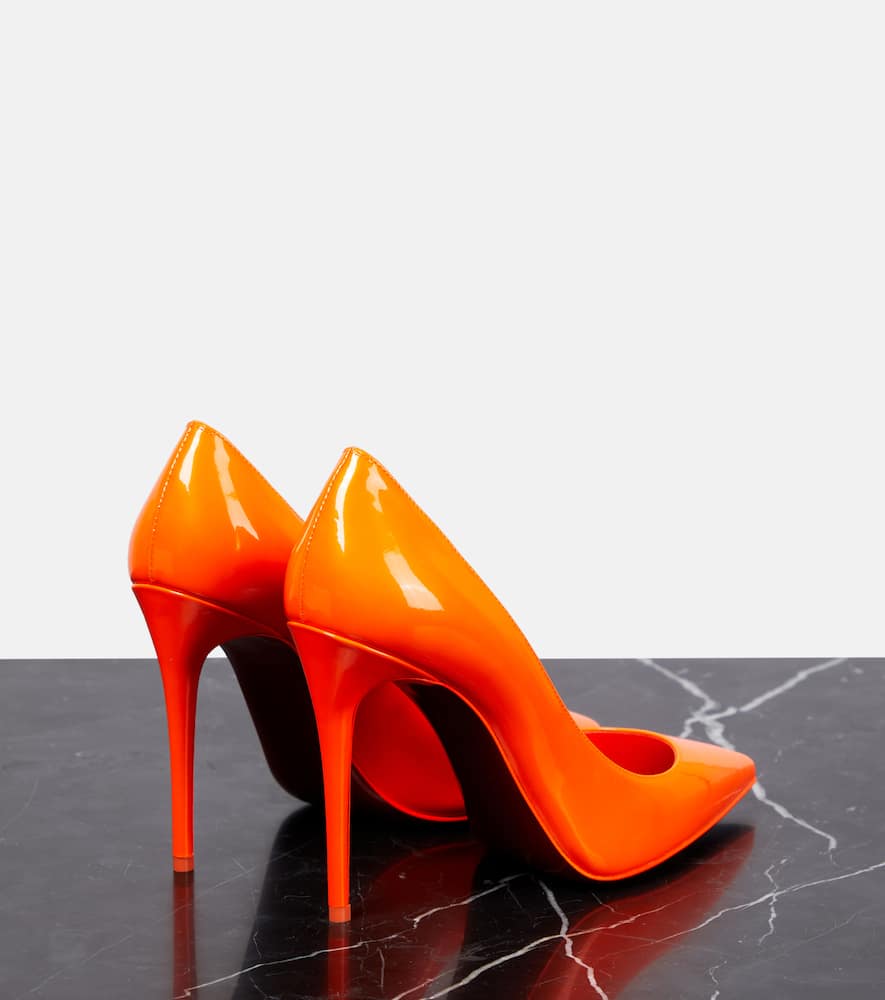 Christian Louboutin Kate 100 Patent Leather Pumps In Fluo Orange/lin Fluo Orange