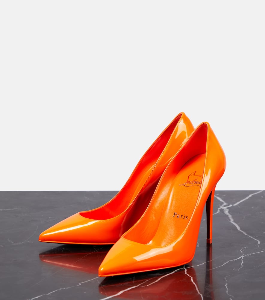 Christian Louboutin Kate 100 Patent Leather Pumps In Fluo Orange/lin Fluo Orange