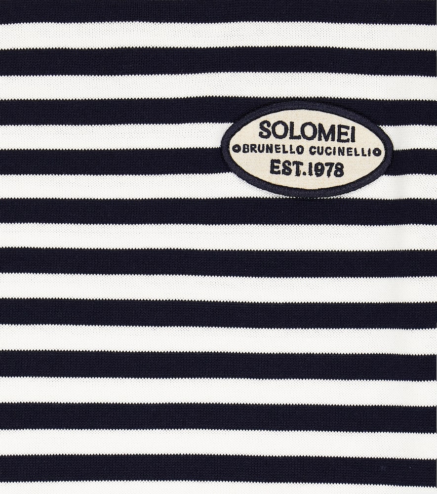 Brunello Cucinelli Striped Cotton Sweater In Navy+panama