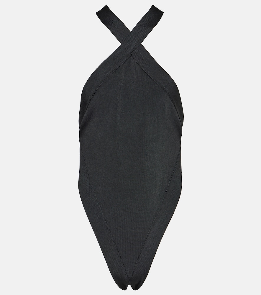 Saint Laurent Crossover Open-back Halter Bodysuit In Black