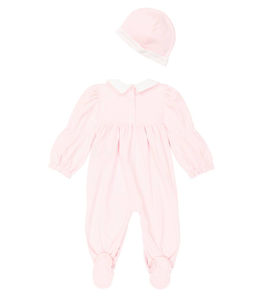 Balmain Baby Cotton Onesie, Bib, And Beanie Set In Pink