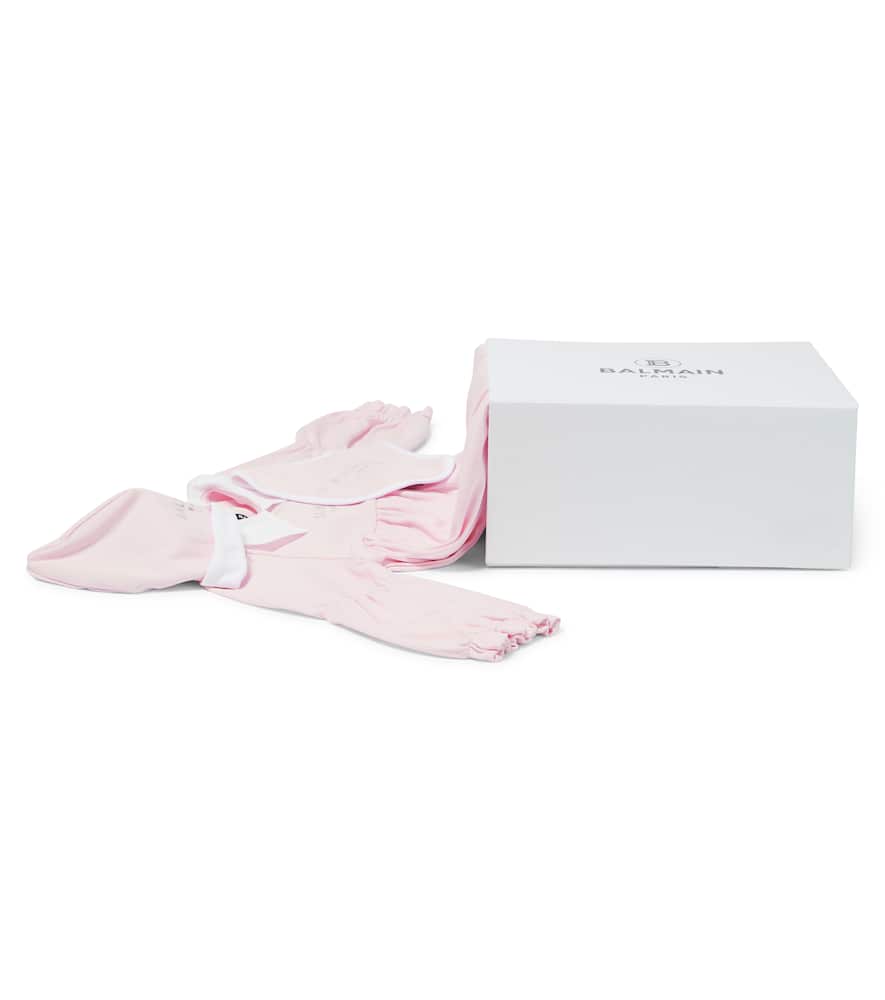 Balmain Baby Cotton Onesie, Bib, And Beanie Set In Pink