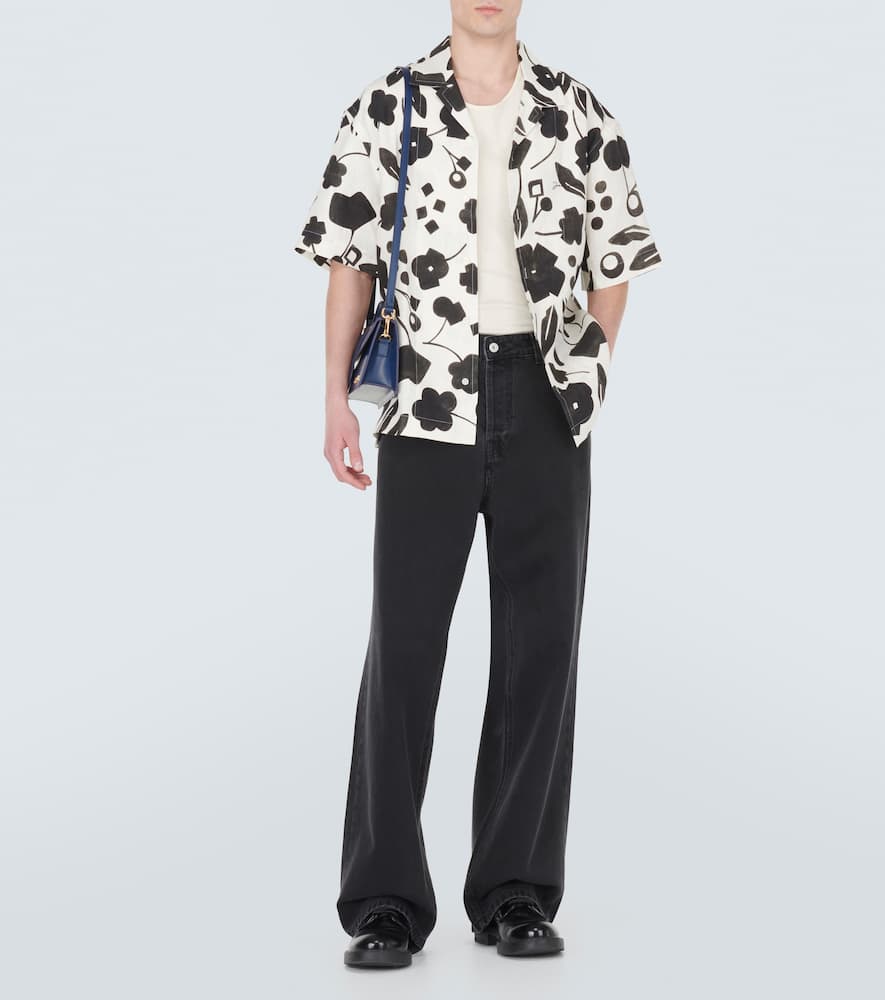 Shop Jacquemus Jean Printed Linen Shirt In Pt Black White