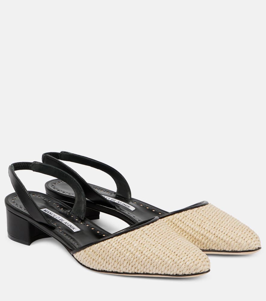 Manolo Blahnik Woven Slingback Ballerina Pumps In Beige