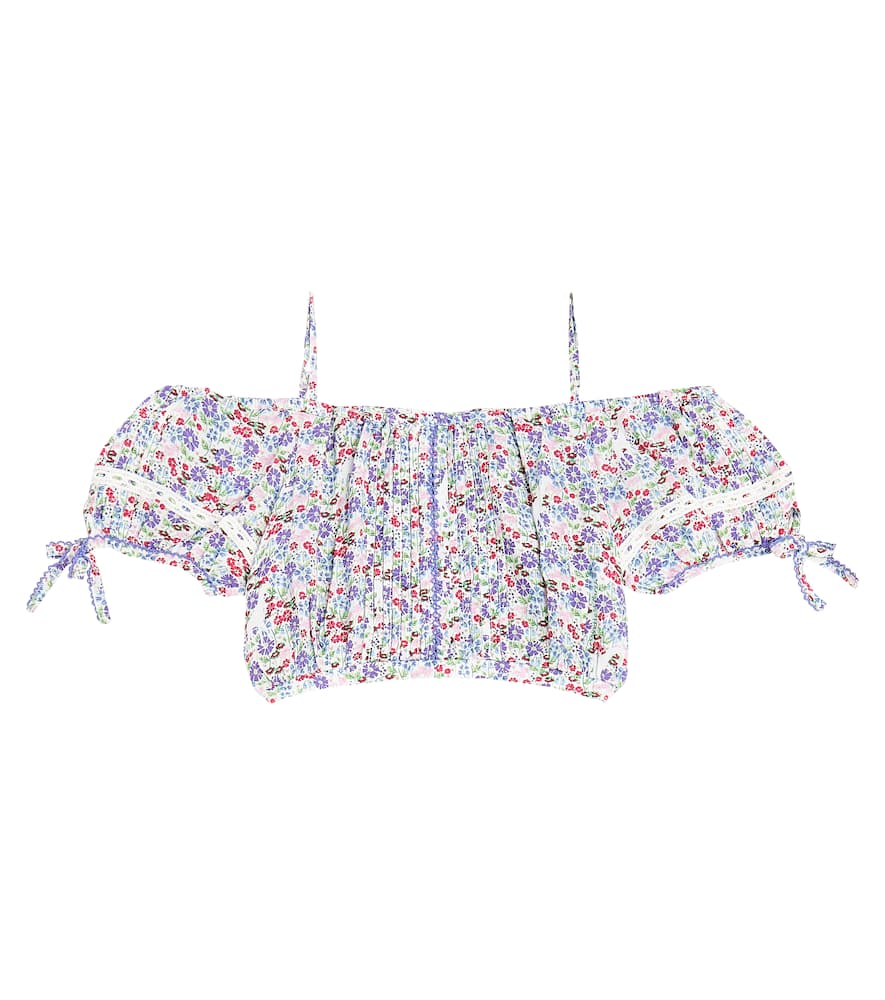 Poupette St Barth Bonny Floral Pleated Crop Top In Blue